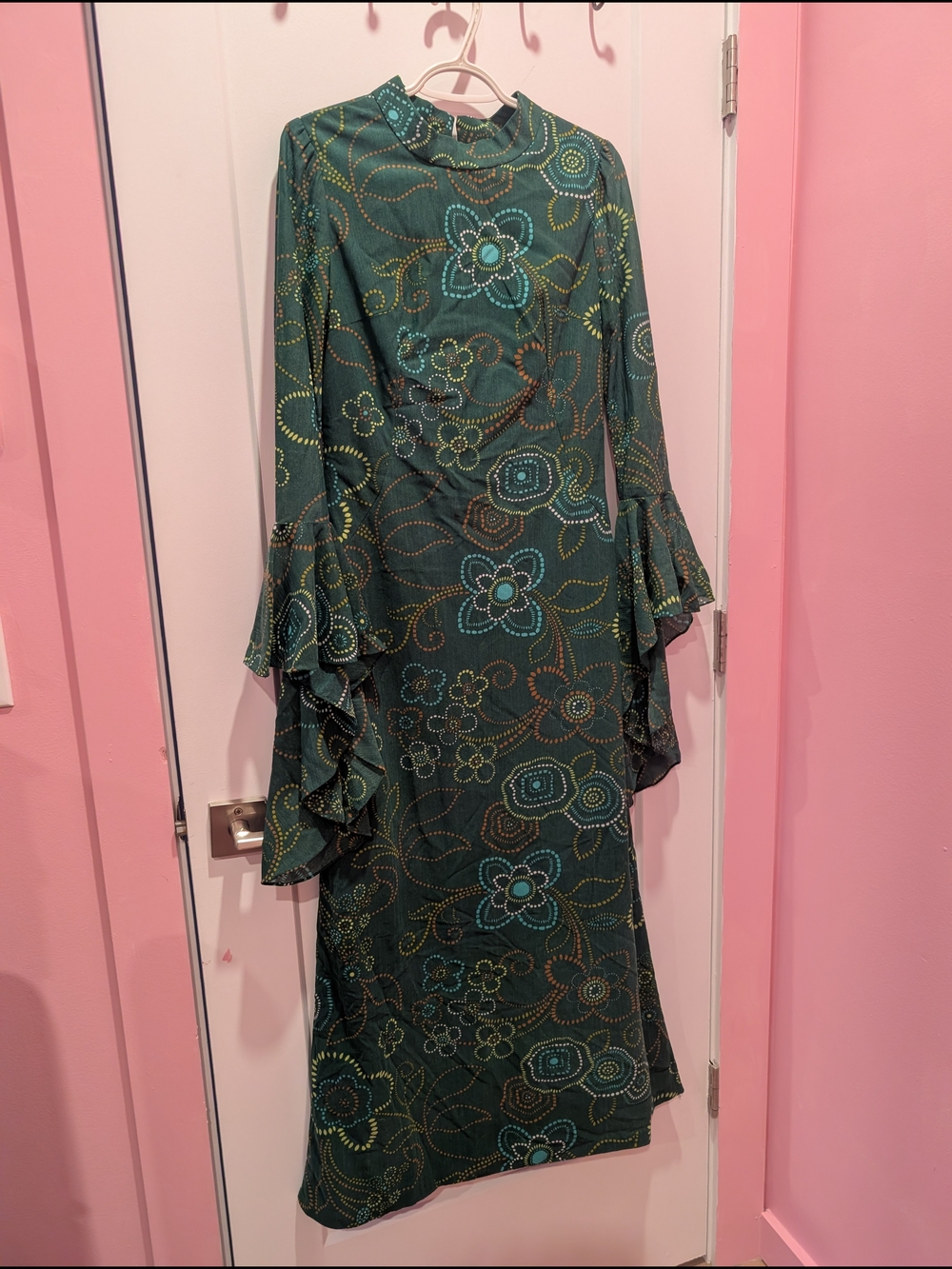 Robe 1970 Verte Avec Fleurs